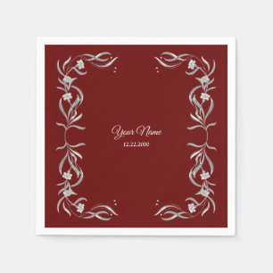 Servilleta De Papel Fiesta de Boda Vintage Floral Plateado Rojo con No