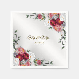 Servilleta De Papel Fiesta de bodas color rojo blanco floral plateado