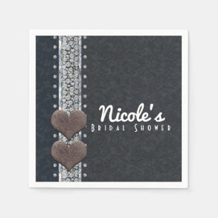 Servilleta De Papel Fiesta de Brillo y Cuero Negro con Diamantes al Es