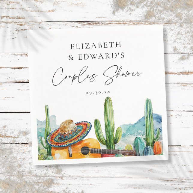 Servilleta De Papel Fiesta de Cactus Mexicano al Acuarela para Baby Sh (Watercolor Mexican Cactus Fiesta Couples Shower Napkins)