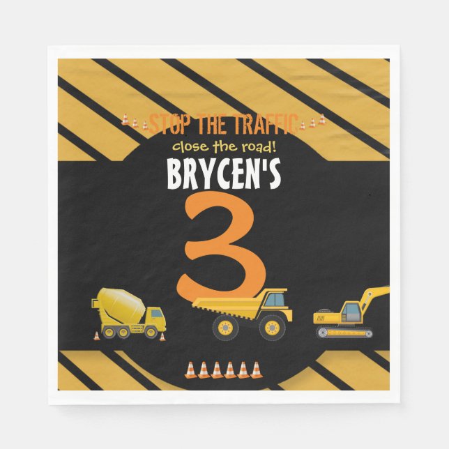 Servilleta De Papel Fiesta de Camión de Cumpleaños de Construcción (Anverso)