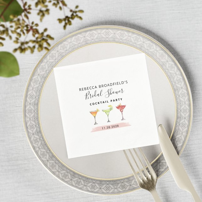 Servilleta De Papel Fiesta de cóctel de despedida de soltera minimalis (Modern Cocktails Bridal Shower Party Paper Napkins)
