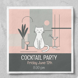 Servilleta De Papel Fiesta de Cócteles Retro de Gatos Moderno de Mitad