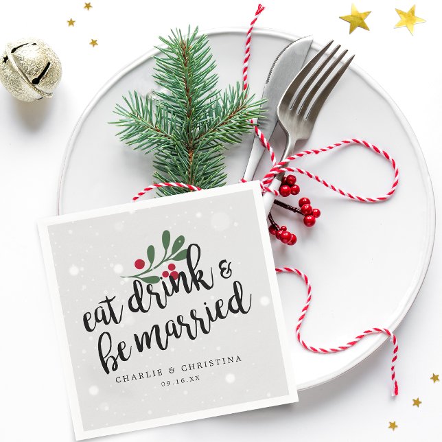 Servilleta De Papel Fiesta de compromiso (Holiday Eat Drink and Be Married Christmas Berries Napkins)
