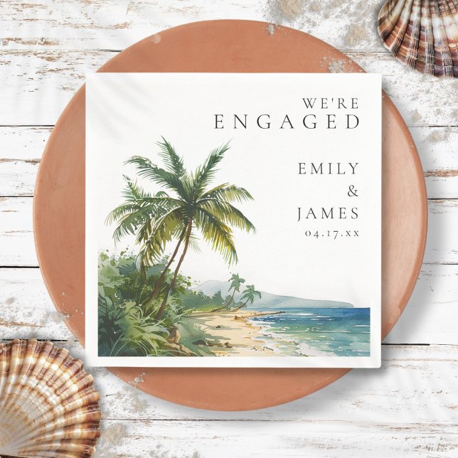 Servilleta De Papel Fiesta de compromiso de playa tropical con acuarel (Modern Watercolor Tropical Beach Engagement Party Napkins)