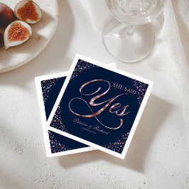 Servilleta De Papel Fiesta de compromiso Navy Rose Gold Ella dijo que 