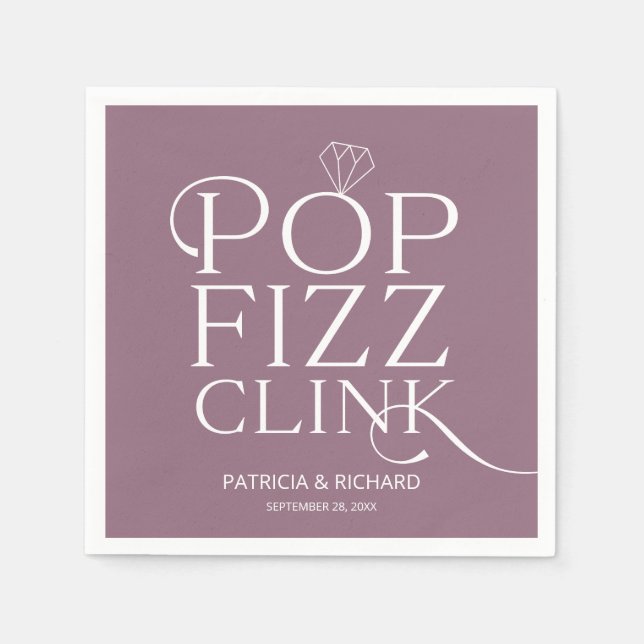 Servilleta De Papel Fiesta de Compromiso Pop Fizz Clink Púrpura (Anverso)
