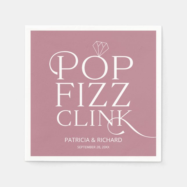 Servilleta De Papel Fiesta de compromiso Pop Fizz Clink Rosa Polvorien (Anverso)