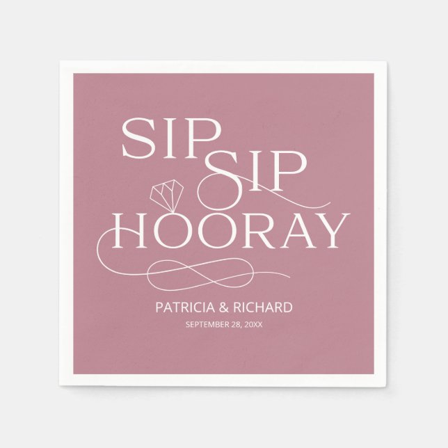 Servilleta De Papel Fiesta de compromiso Sip Sip Hooray Rosa polvorien (Anverso)