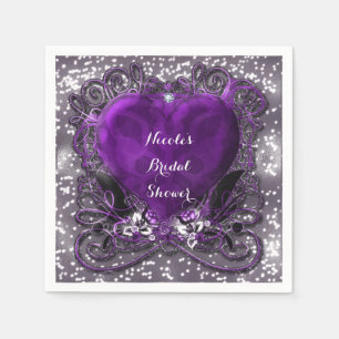 Servilleta De Papel Fiesta de Corazones Brillantes de Purpura y Plata