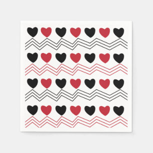 Servilleta De Papel Fiesta de corazones rojos negros con patrón de fra