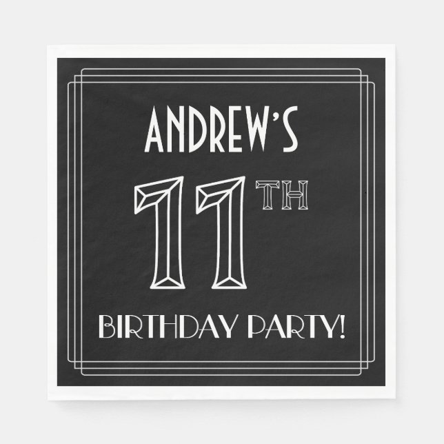 Servilleta De Papel Fiesta de cumpleaños 11: Estilo Art Deco + Nombre  (Anverso)