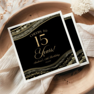 Servilleta De Papel Fiesta de cumpleaños 15 elegante de ágata negra y