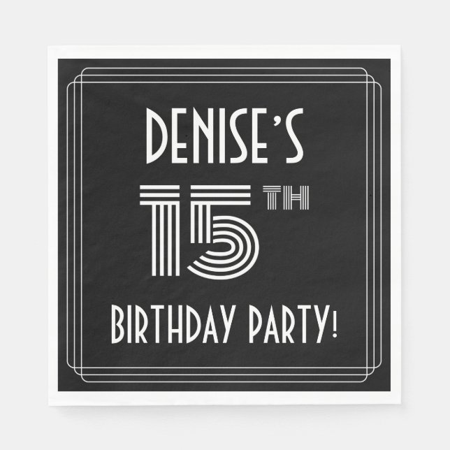 Servilleta De Papel Fiesta de cumpleaños 15: estilo Art Deco + nombre  (Anverso)