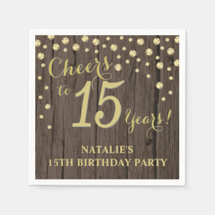 Servilleta De Papel Fiesta de cumpleaños 15 Madera Rústica y Diamante 