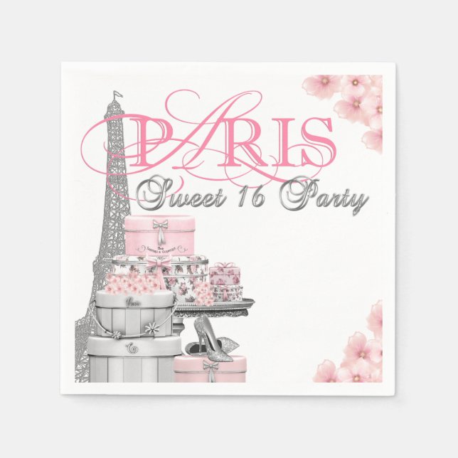 Servilleta De Papel Fiesta de cumpleaños 16 de Pink Paris Sweet (Anverso)