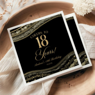 Servilleta De Papel Fiesta de cumpleaños 18 elegante negro ágata dorad