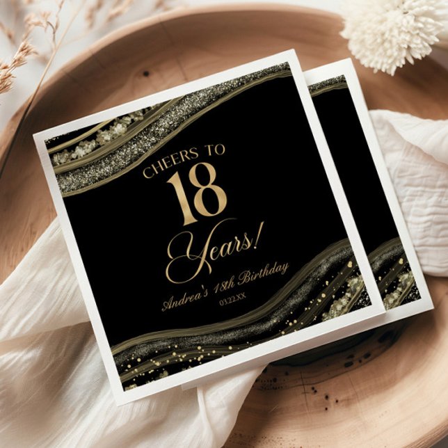 Servilleta De Papel Fiesta de cumpleaños 18 elegante negro ágata dorad (Subido por el creador)