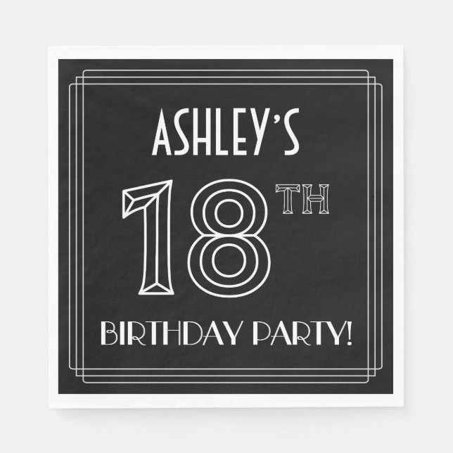 Servilleta De Papel Fiesta de cumpleaños 18: Estilo Art Deco + Nombre  (Anverso)