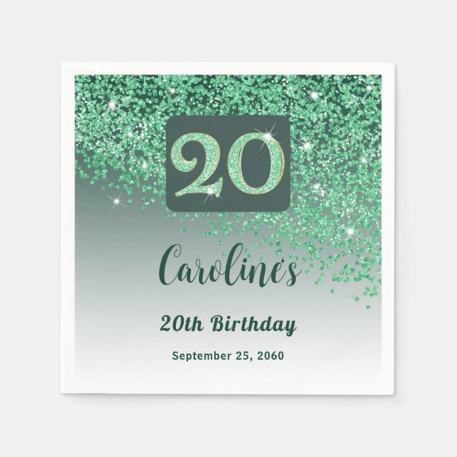 Servilleta De Papel Fiesta de cumpleaños 20 Brillante Glitter Verde (Anverso)