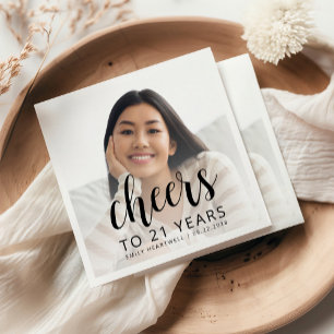 Servilleta De Papel fiesta de cumpleaños 21 Foto de Black Script Cheer