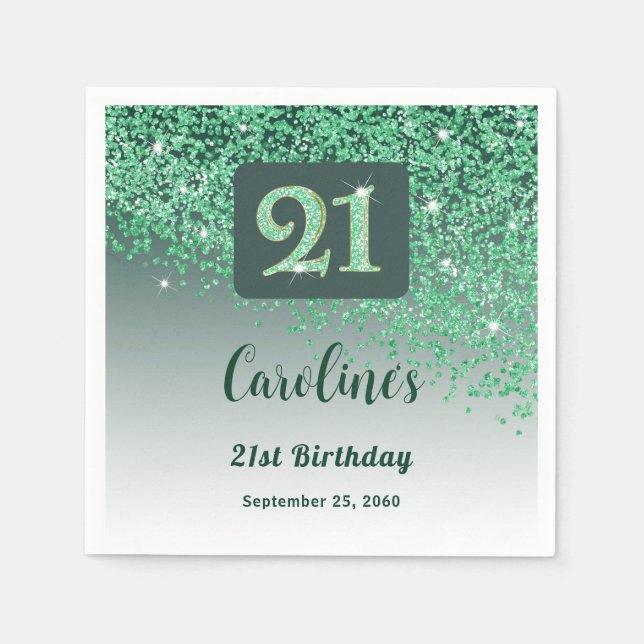 Servilleta De Papel Fiesta de cumpleaños 21 Sparkling Green Glitter (Anverso)