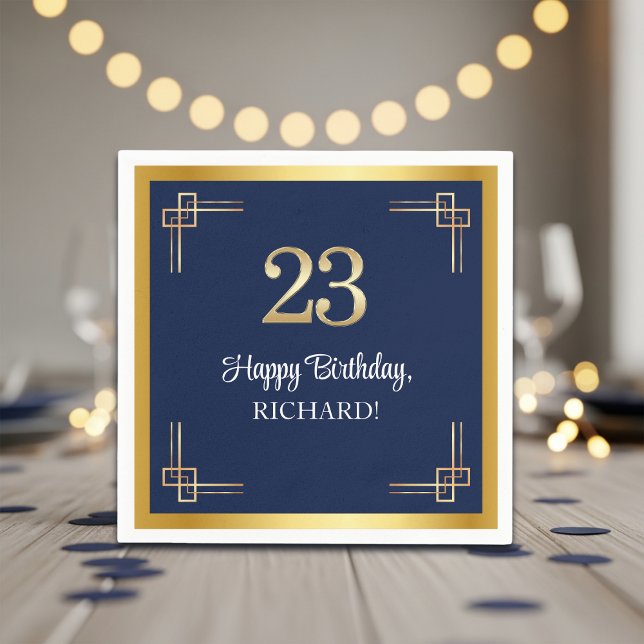 Servilleta De Papel Fiesta de Cumpleaños 23 Elegante Azul Oro (Subido por el creador)