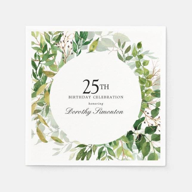 Servilleta De Papel Fiesta de cumpleaños 25 moderno verde botánico (Anverso)