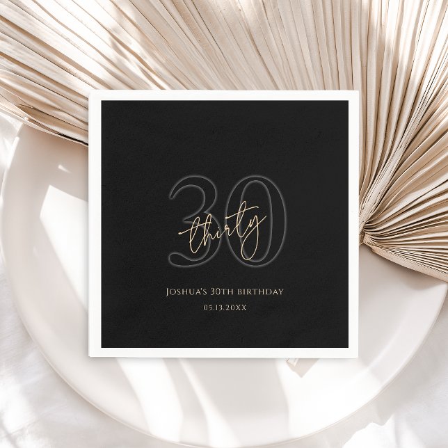 Servilleta De Papel Fiesta de Cumpleaños 30 de Modern Black Gold (Modern Black Gold 30th Birthday Party Napkins)