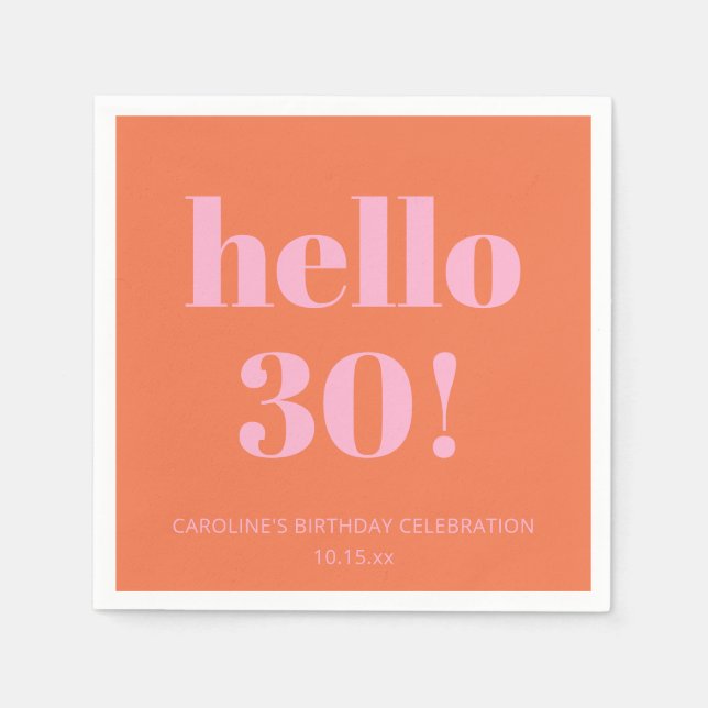 Servilleta De Papel Fiesta de Cumpleaños 30 Moderno Simple Naranja Ros (Anverso)
