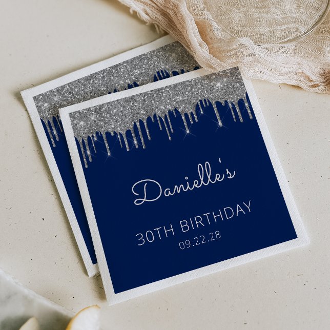 Servilleta De Papel Fiesta de cumpleaños 30 Navy Blue Silver Glitter D (Subido por el creador)