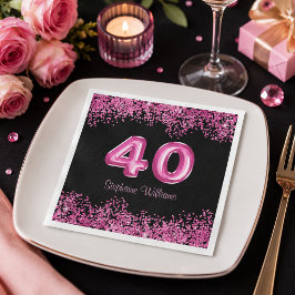 Servilleta De Papel Fiesta de cumpleaños 40 Chic negro rosa brillo