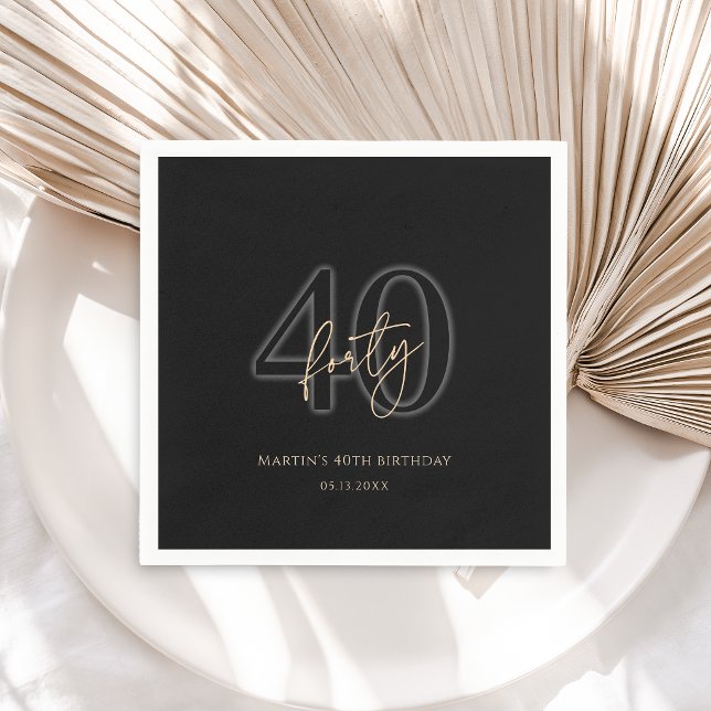 Servilleta De Papel Fiesta de Cumpleaños 40 de Oro Negro Moderno (Modern Black Gold 40th Birthday Party Napkins)