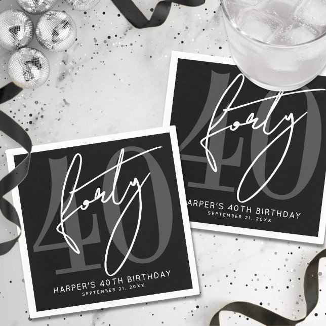 Servilleta De Papel Fiesta de cumpleaños 40 negro (Black 40th Birthday Party Napkins )
