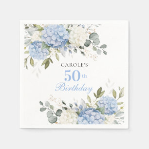 Servilleta De Papel Fiesta de cumpleaños 50 de hortensias verdes azul 