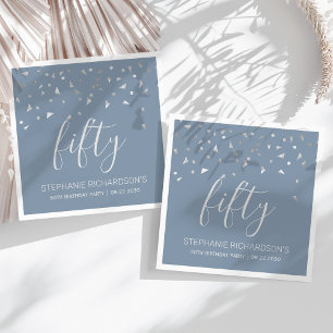 Servilleta De Papel Fiesta de cumpleaños 50 de Silver Confetti Dusty B