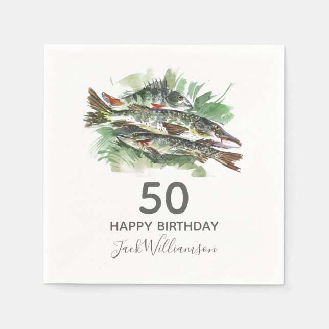 Servilleta De Papel Fiesta de cumpleaños 50 | Pesca | Pez acuarela (Anverso)