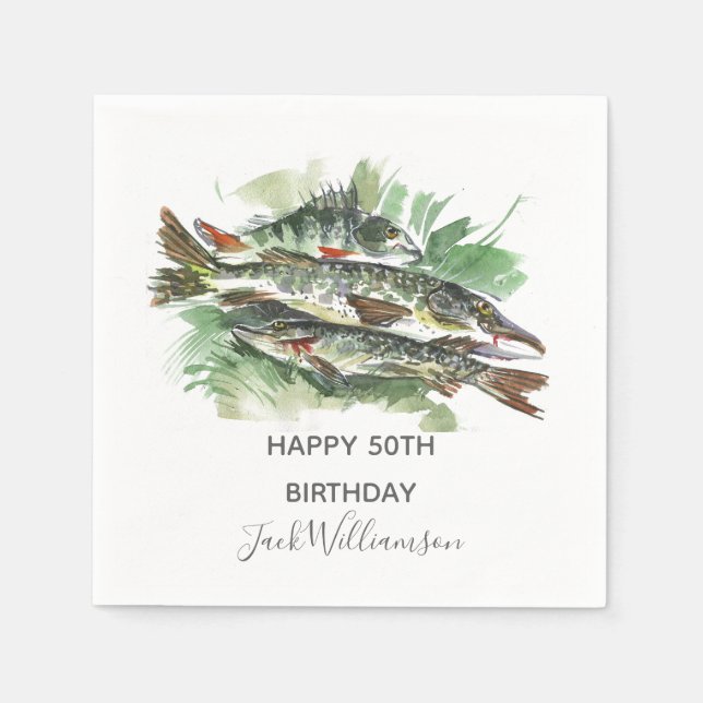 Servilleta De Papel Fiesta de cumpleaños 50 | Pescando peces (Anverso)