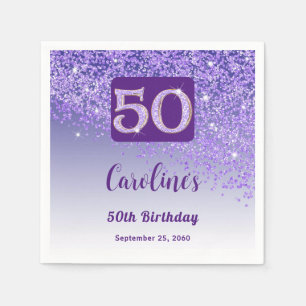 Servilleta De Papel Fiesta de Cumpleaños 50 Sparkling Purple Glitter
