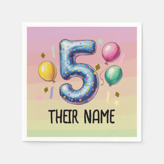 Servilleta De Papel fiesta de cumpleaños 5 años sin tema (Anverso)