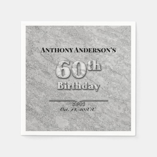 Servilleta De Papel Fiesta de cumpleaños 60 de Marble (Anverso)