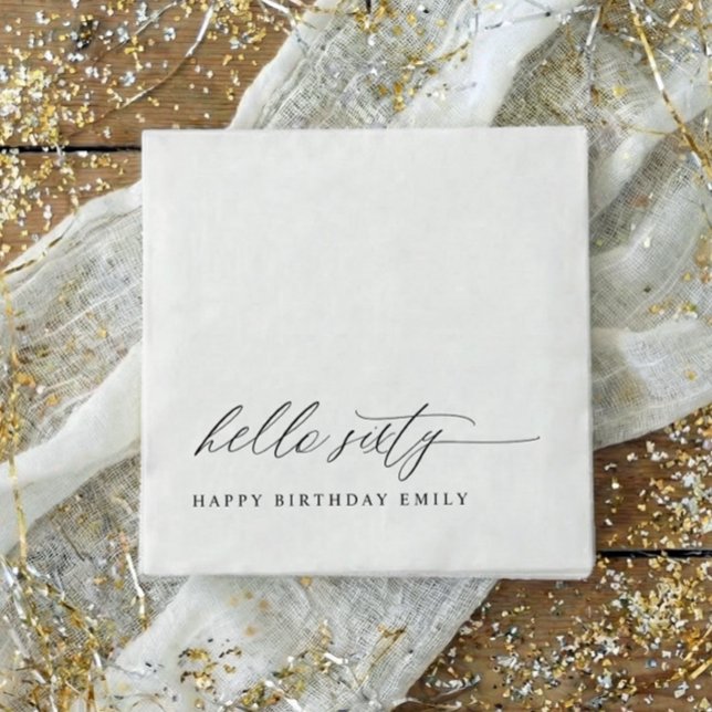 Servilleta De Papel Fiesta de cumpleaños 60 Hola 60 Moderno Hito (60th birthday party napkins - elegant modern black and white hello sixty milestone birthday decor.)