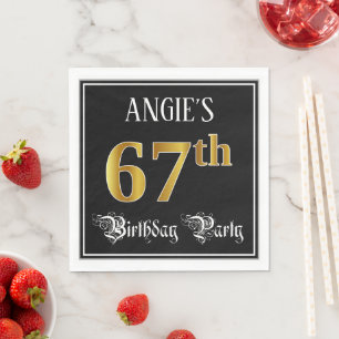 Servilleta De Papel Fiesta de cumpleaños 67 — Fancy Script, Faux Gold