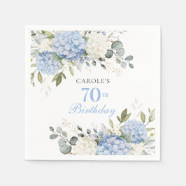 Servilleta De Papel Fiesta de Cumpleaños 70 con Hortensias Azules Flor
