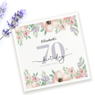 Servilleta De Papel Fiesta de cumpleaños 70 Elegante Floral Pastel