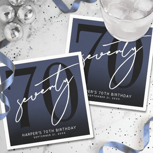Servilleta De Papel Fiesta de cumpleaños 70 moderna azul (Modern Black 70th Birthday Party Napkins)