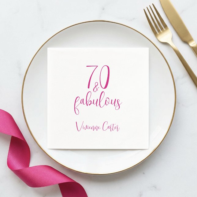 Servilleta De Papel Fiesta de cumpleaños 70 moderna y fabulosa rosa (Modern 70 and Fabulous Name Date 70th Birthday Party Paper Napkins)