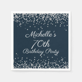 Servilleta De Papel Fiesta de cumpleaños 70 Navy Blue Silver Glitter