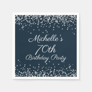 Servilleta De Papel Fiesta de cumpleaños 70 Navy Blue Silver Glitter