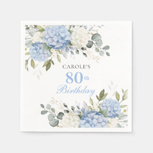 Servilleta De Papel Fiesta de cumpleaños 80 de hortensias verdes azul